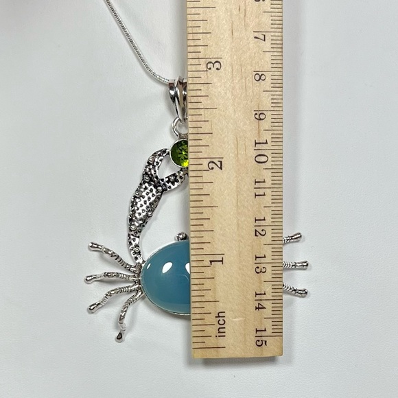 Natural Blue Chalcedony Crab 925 Pendant & Multi Stone Delicate Necklace 36” - Picture 6 of 13